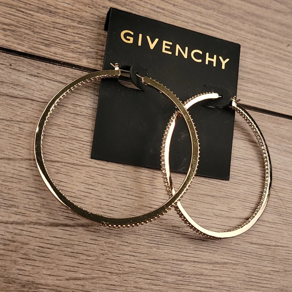 GIVENCHY Silver Gold‎ Color Loop Diamond Interior Womens Jewelry Earrings NEW
